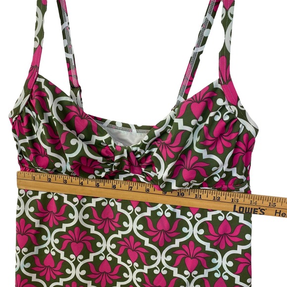 Women's LANDS' END Size 6 Swim Top Cami Adjustable Straps Pink Green Print - Picture 8 of 11